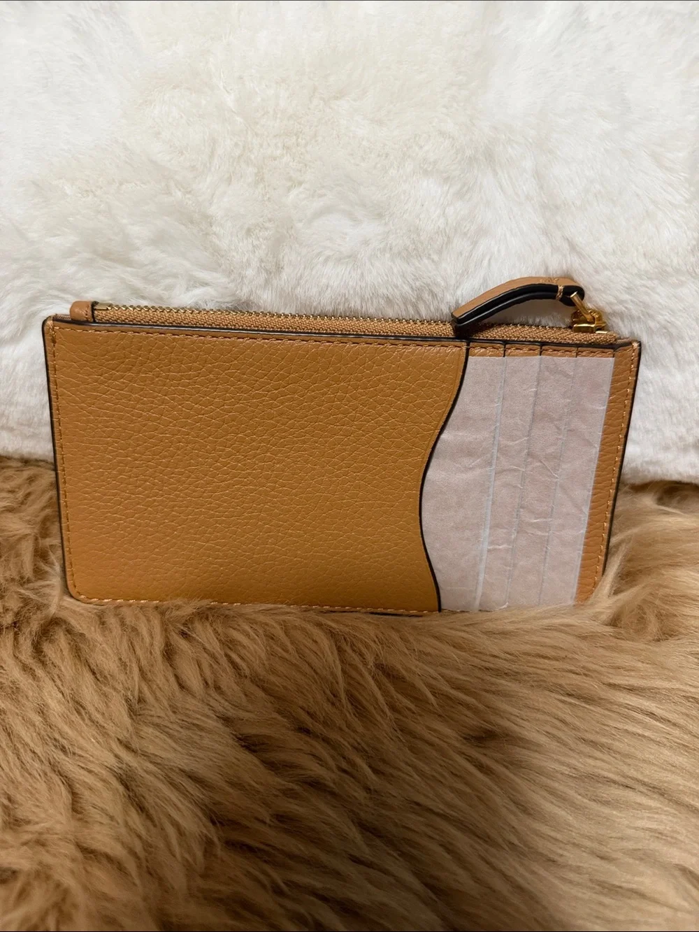 TORY BURCH PEBBLED LEATHER ZIP POUCH TAN NWOT
